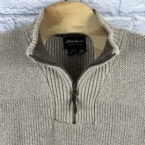 Vintage Eddie Bauer Men Beige Acrylic 1/4 Zip Pullover Knit Sweater USA XLT TALL